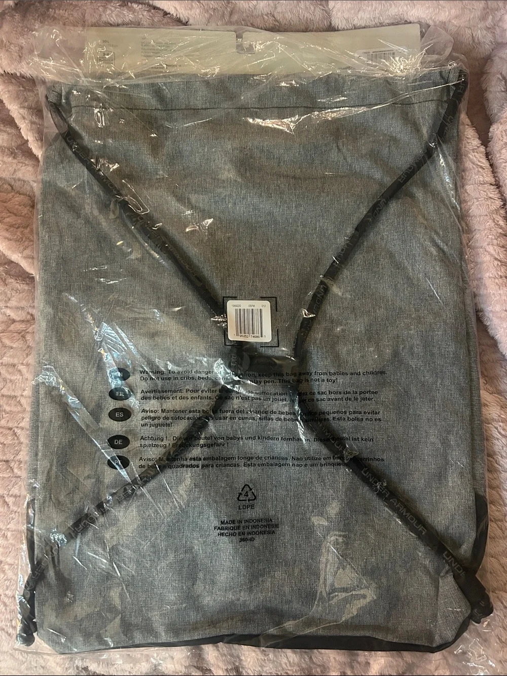 Under Armour Grey and Black Logo String Bag
